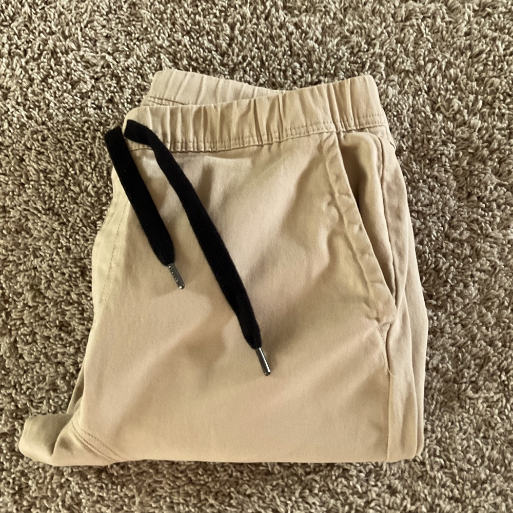 WT02 Khaki Elastic Waist Drawstring Stretch Jogger Pants, Men’s Sz XL